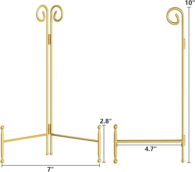 SVENJBB 10 Inch Plate Stands for Display, Gold Metal Frame Holder Stand for Picture and Decorative Plate, Collapsible Easel Display Stand for Platter, Book and Art (1 Pack)