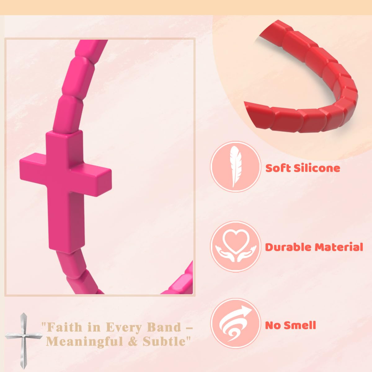 YalsFTY 24 PCS Colorful Cross Silicone Bracelets - Christian Rubber Wristbands for Kids Teens Adults, Waterproof, 54.4mm Diamete