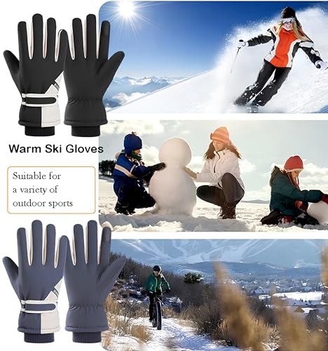 Winter Ski-Gloves for Men-Women Non-Slip-Plus-Velvet-Thickened Mitt Waterproof Cold-Weather Touchscreen-Cycling-Gloves S/M