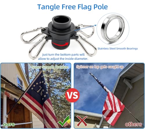 HIBLE 8 Foot Black Flag Pole 1 Inch Carbon Fiber Flag Pole for House Porch with Built-in Smooth Bearings Spinners (6 Secti...