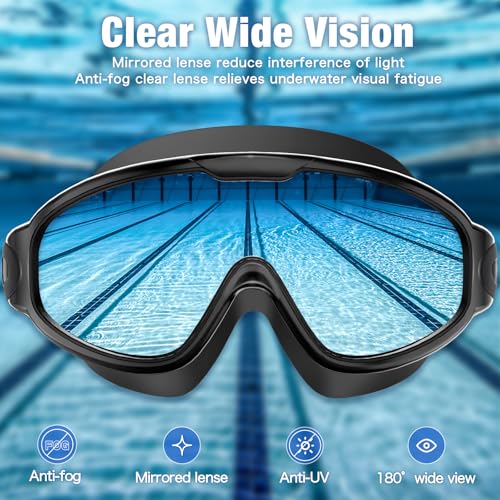 Water Space Swim Goggles 2 Pack for Adult Men Women, Anti-fog UV Protection No Leak 180° Wide View Clear Vision Pool Goggles