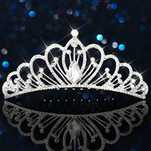 CAKURE Small Tiara Crown with Comb Silver Rhinestone Princess Tiaras Sparkly Hair Accessories for Women and Girls (a-silve...