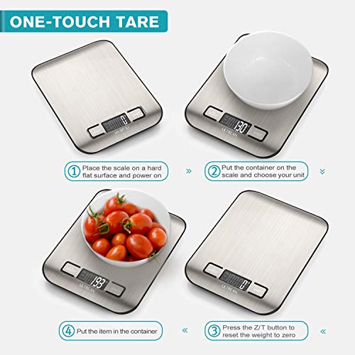 Ultrean Food Scale, Digital Kitchen Scale with LCD Display, Weight Grams and Ounces for Baking Cooking and Meal Prep, 6 Un...