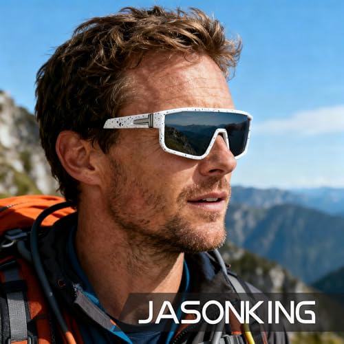 JASONKING Polarized Sports Sunglasses with Mirrored Shield Lens running hiking biking UV400 Protection Big Frame Goggles
