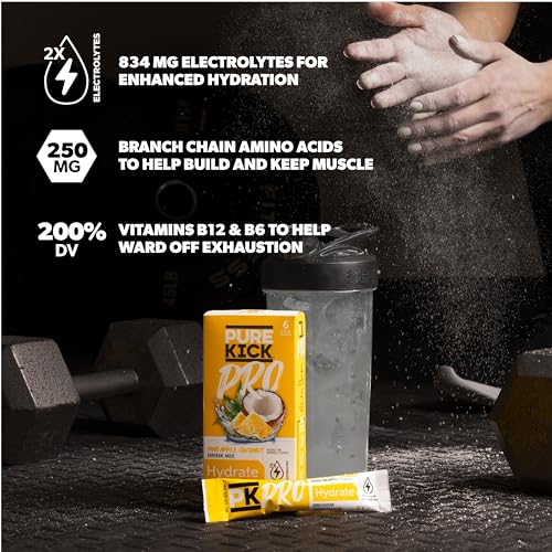 PURE KICK PRO Hydration Electrolyte Drink Mix, Pineapple Coconut, Includes 1 Box with 6 Packets in Each Box