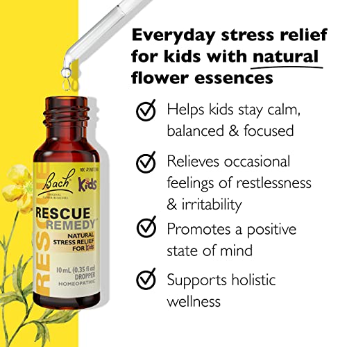 Bach RESCUE REMEDY KIDS Dropper 10mL, Natural Stress Relief, Homeopathic Flower Essence, Vegan, Gluten & Sugar-Free, Kid-f...