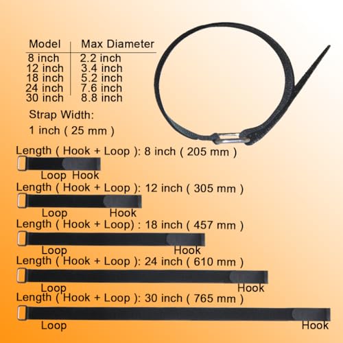 VIGAER 8"12"18"24"30" Hook and Loop Fastening Cable Strap - 30 Pack Reusable Nylon Extend Securing Strap - Adjustable Cinc...
