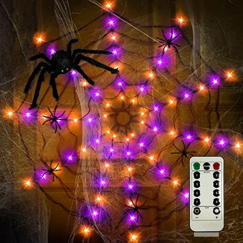 Anycosy Spider Web Lights - 80 LED, 4.3FT, Remote Control, 8 Modes, Orange & Purple, Model FT4-N80OP30