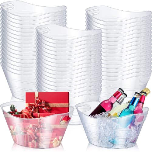 Norme 48 Pcs Oval Storage Tub with Handles, 4.5L Plastic Clear Ice Bucket Wine Beer Champagne Bottle Drink Cooler Tub for ...