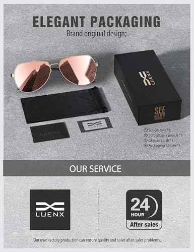 LUENX Aviator Sunglasses for Men Women Polarized New Shades Large Metal Frame - UV 400 Protection