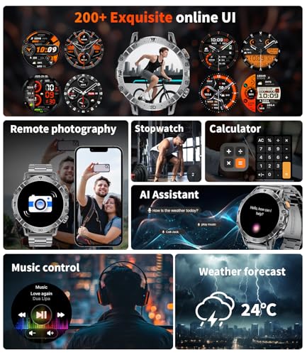 SUNKTA Smart Watch for Men(3 Bands),1.7" HD Large Display/1000mAh Smart Watches with LED Flashlight for Android iOS (Call ...
