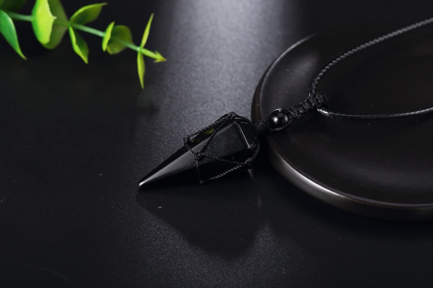 XIANNVXI Black Obsidian Necklace for Men Women Healing Crystal Stone Pointed Adjustable Black Rope Natural Gemstone Pendant Neck