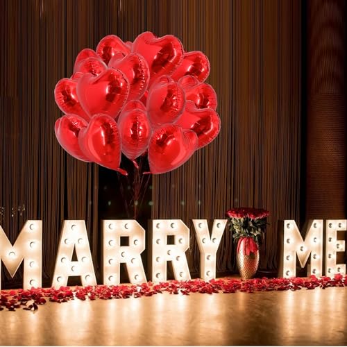 TONIFUL 30Pcs 18 Inch Red Heart Balloons Valentine’s Day Heart Shape Foil Mylar Balloons Decoration for Romantic Valentin...