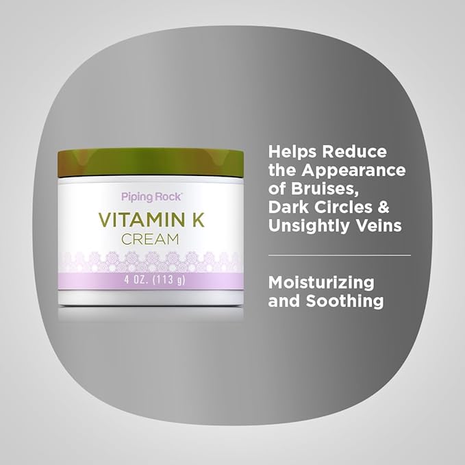 Piping Rock Vitamin K Cream | 4 Ounce | for Bruising, Dark Circles, Spider Veins, Eyes, Skin and Face