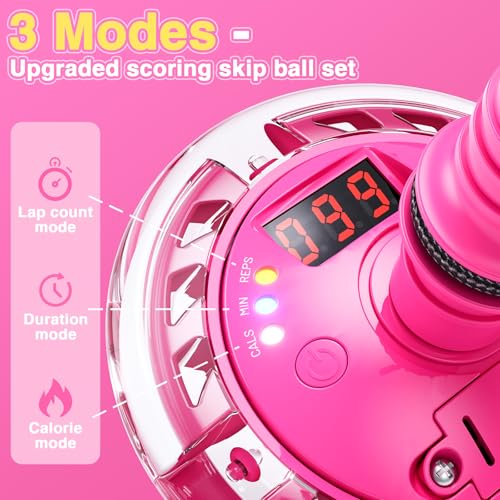 HopeRock Skip Ball Toy for Girls Ages 6-10,Girl Birthday Gifts,3 Fun Modes,Flashing Light-Up Wheel,LED Digital Counter,Rep...