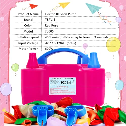 YEPVIE Electric Balloon Pump, Portable 2 Modes Balloon Blower Machine with 14 Balloon Arch Kits, Air Pump for Balloon, Bal...