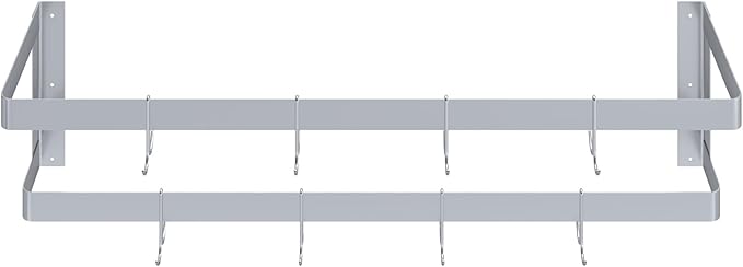 AmGood 48 in. Wall-Mounted Stainless Steel Double-Line Pot Rack. Includes 8 double pring hooks