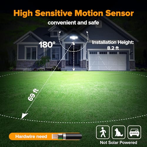 LUTEC 80W 9000LM LED Security Light Hardwire Motion Sensor Outdoor Lights, 4 Head LED Flood Lights Outdoor 5000K Daylight,...
