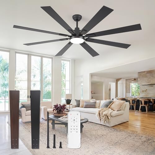 ZMISHIBO 72 inch Large Ceiling Fans with Lights and Remote, Indoor/Outdoor Black Modern Ceiling Fan for Kitchen Living Roo...