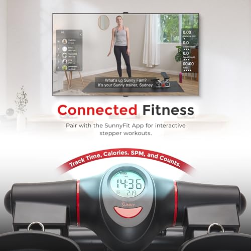 Sunny Health & Fitness 2-in-1 Premium Power Stepper with 400lbs Weight Capacity and Resistance Bands, Low-Impact Cardio, S...