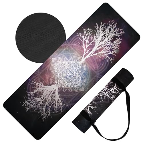 𝑯𝑰𝑮𝑯𝑻𝑶𝑷 Yoga Mat with Strap - Tree of Life/Root Chakra Design Premium Non Slip 6mm Thick for Women Men 72"x24" Yog...