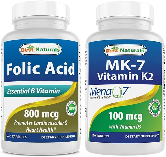 Best Naturals Folic Acid 800 mcg & Vitamin K2 (MK7) with D3
