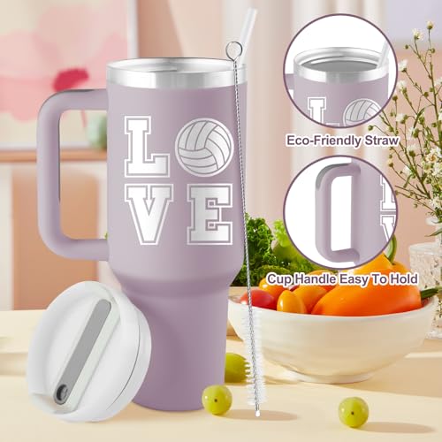 ROSTANTEN Volleyball Gifts for Teen Girls & Team - Volleyball Stuff - 40 oz Engraved Tumbler with Handle & Straw - Gifts f...