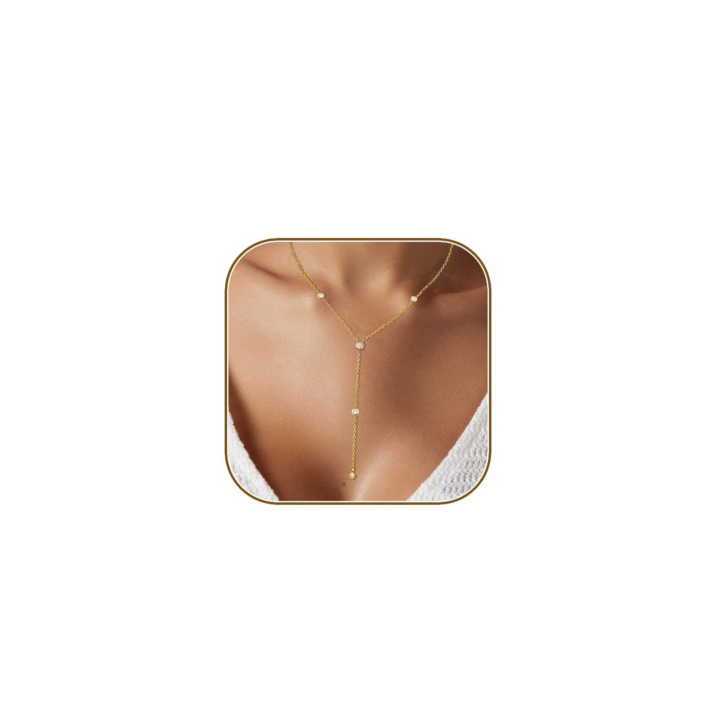 HERIER Lariat Necklace for Women Dainty Gold Necklace for Women 14k Gold Plated Long Cubic Zirconia Pendant Necklaces Trendy Sim