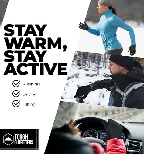 Tough Outdoors Running Gloves for Men & Women - Winter Liners & Touchscreen - Lightweight & Hiking Gloves