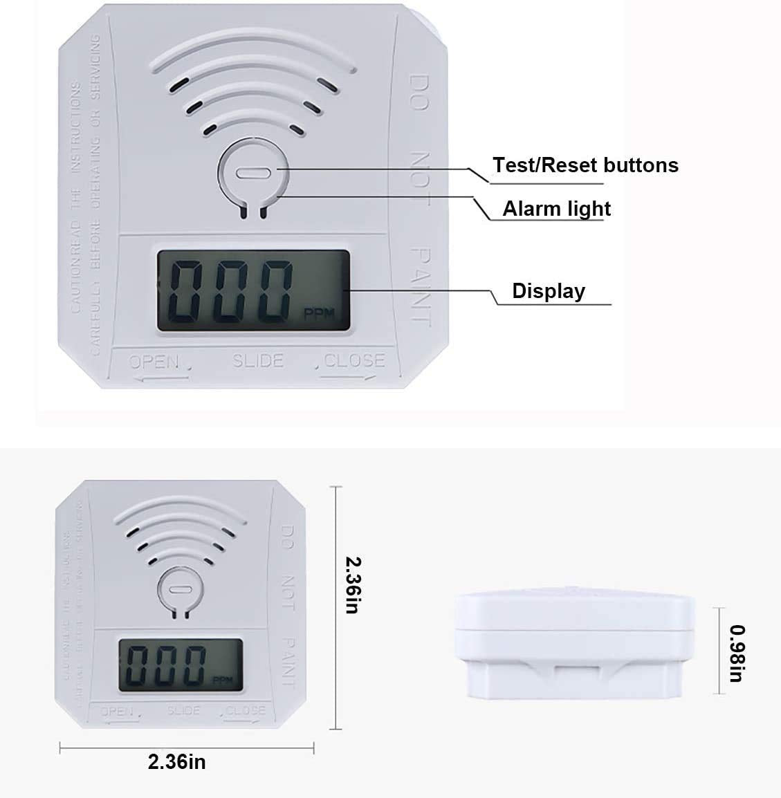 Carbon Monoxide Detector 2 Pack,Battery Operated CO Detector Alarm with Digital LCD Display & Loud 85dB Alarm,Travel Carbon Monoxide Alarm，High Accuracy Portable CO Detector for Home/Hotel/Kitchen/RV