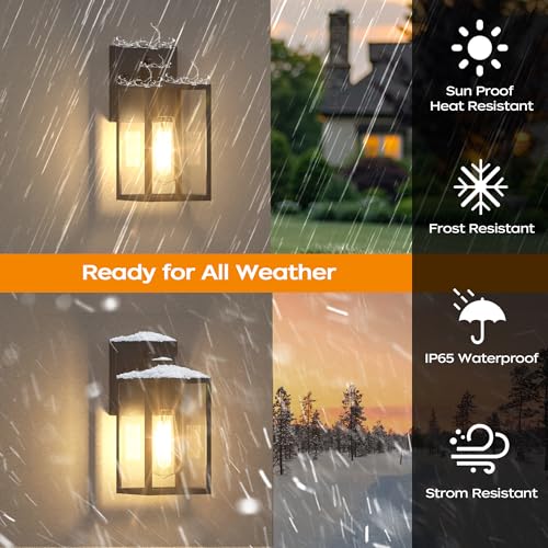 WIHTU Dusk to Dawn Outdoor Lighting Fixtures, Exterior Front Porch Light, Black Sensor Wall Sconce Lamp, Waterproof Wall L...