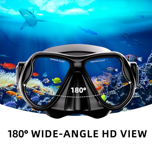 Scuba Mask, Diving Mask with Anti-Fog HD Tempered Glass Diving Goggles Nose Cover, Snorkel Mask for Adults Diving Snorkeli...