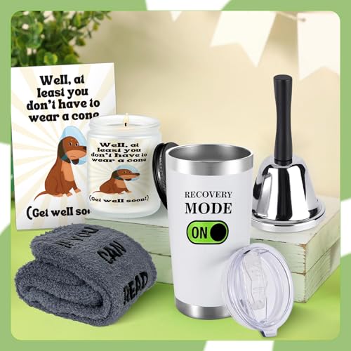 6 Pcs Funny Get Well Soon Gift Set Include 20oz Hospital Mug Tea Hand Bell Scented Candle Funny Recovery Socks Cards and S...