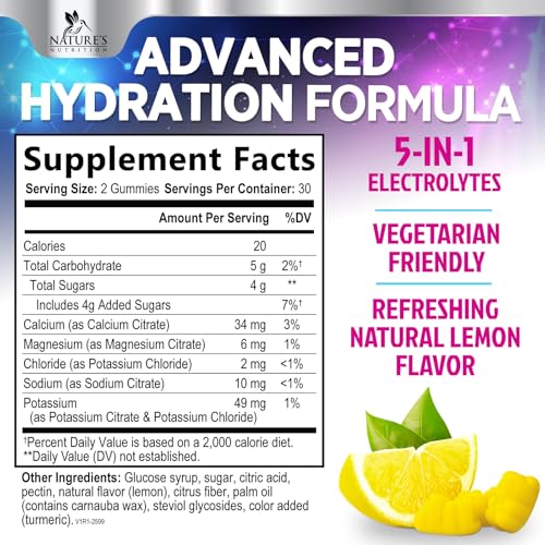 Hydration Electrolyte Gummies - Daily Liquid Replenisher Gummy - Electrolyte Multiplier with Minerals, Potassium & Real Sa...