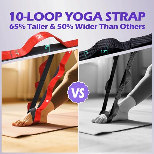Non Elastic Stretching Strap with Loops - Yoga Straps for Physical Therapy, Durable Stretch Bands for Exercise, Flexibilit...