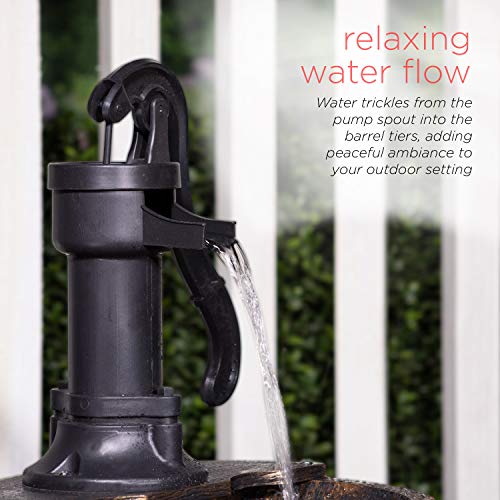 Alpine Corporation 27" Tall Rustic Outdoor 2-Tier Barrel Pump Water Fountain with Soothing Cascading Water Flow for Patio,...