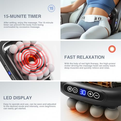 HIADGUNNR 16 Head Massage Gun Set, Deep Tissue Massage Gun Portable with 3 Modes & 30 Intensities, Red Light Therapy, Quie...