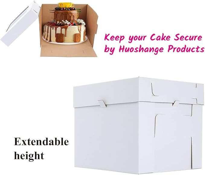 Tall Cake Boxes for Tier Cakes,12x12x8 Inch [12Pack ] Thick Sturdy Bakery Box with Window,White Cake Carrier, Disposable Cake Containers,Birthday Cake Boxes