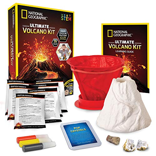 National Geographic Ultimate Volcano Kit – Erupting Volcano Science Kit for Kids, 3X More Eruptions, Pop Crystals Create E...