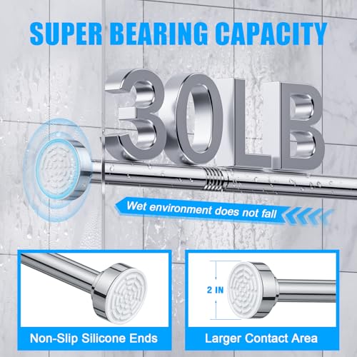 TEECK Shower Curtain Rod, 32-80 inch Adjustable Spring Tension Curtain Rod, Never Rust Anti-Slip Shower Curtain Rod for Ba...