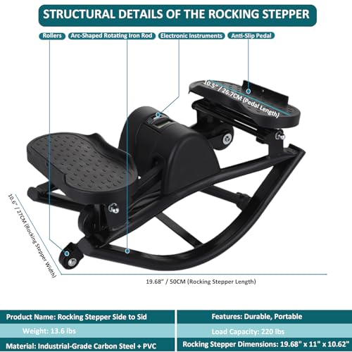 WIKONALK Low-Impact Lateral Rocking Fitness Stepper for Knees and Joints,Home Workout Machine,Rock Stepper Machine with Di...