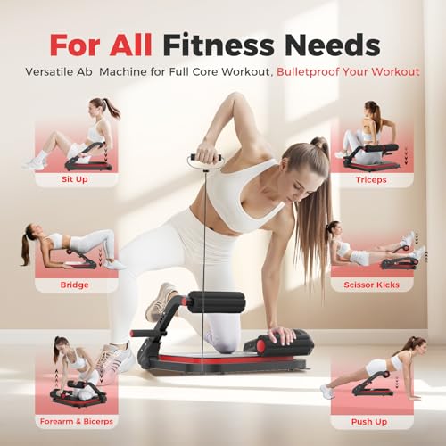 Ab Machine,Sit Up Exercise Equipment& Core Machine, Workout Equipment,Adjustable Ab Trainer with 3 Resistance Levels and R...
