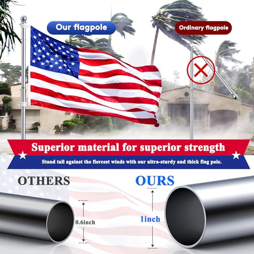PHITRIC Flag Pole, Tangle Free Spinning Stainless Steel Rustproof Flagpole for 3x5 Sports Fan Outdoor Flags for Outside Ho...