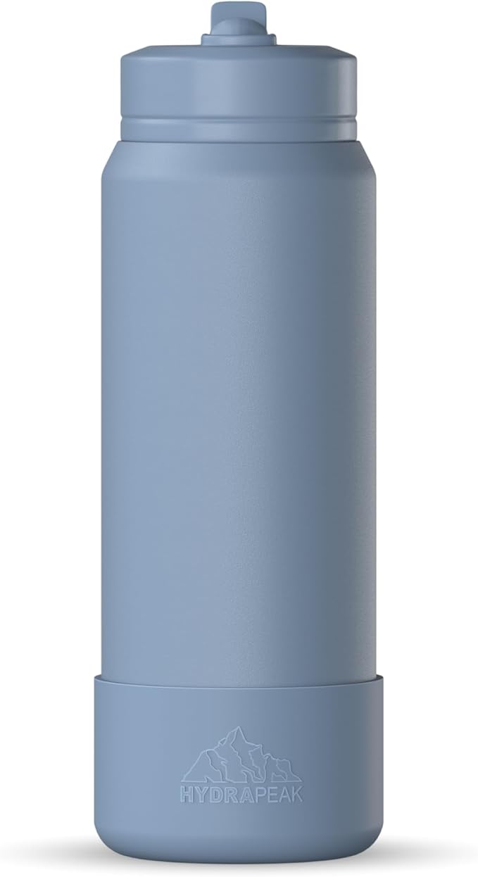 Hydrapeak 26oz Sport Insulated Water Bottle with Straw or Chug Lid, Leak & Spill Proof, Keeps Drinks Cold for 24 Hours, Hot for 12 Hours, Premium Stainless Steel Water Bottles (26oz, Modern Blue)