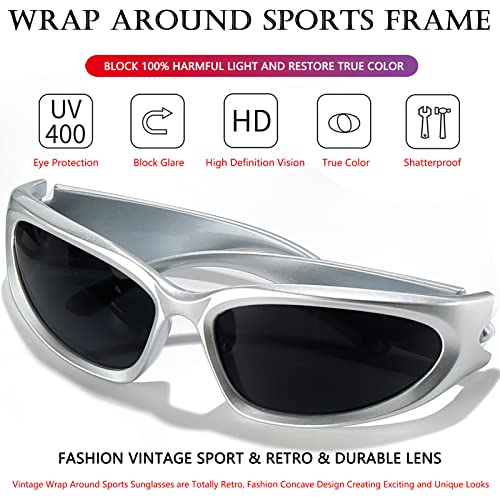 AIEYEZO Y2K Sunglasses Womens Mens Wrap Around Sports Sun Glasses Fashion Oval Thick Frame Ladies Shades