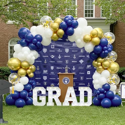 Netnology Navy Blue Gold Balloons Set, 60Pcs 12 Inch Navy Blue White Metallic Gold and Gold Confetti Latex Balloon for Bir...