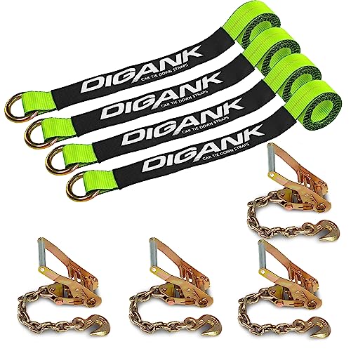 Digank Heavy Duty Car Tie Down Straps (4PK) - 2" x 96" - 3,300 lbs Safe Working Load - Wheel Straps Comes with 5/16" Tow H...