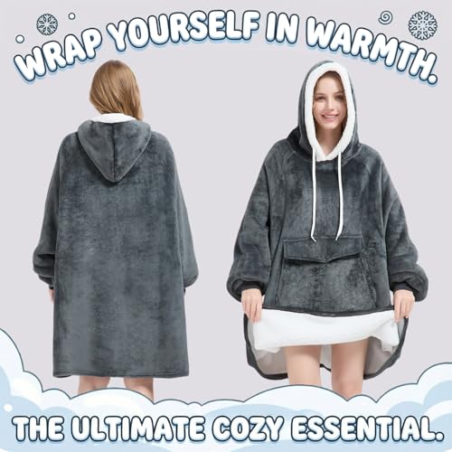 Qeils Wearable Blanket Hoodie for Women, Comfy Sherpa Sweatshirt Blanket as Birthday Christmas Gifts, Oversized Pullover J...
