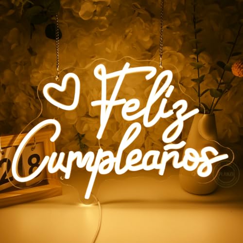Planzo Feliz Cumpleaños Led Neon Sign Light Spinish Happy Birthday Heart Wall Sign Decor Fiesta Mexican Themed Birthday Pa...