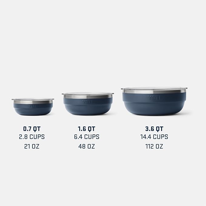 YETI Rambler Low Bowl, Vacuum Insulated, Stackable and Nestable Stainless Steel Bowl with Lid, 3.6 Quart, Navy